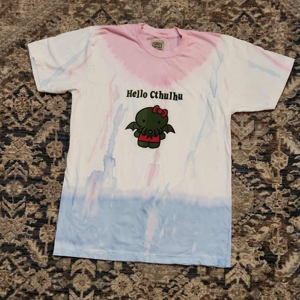 Furst Of A Kind Hello Cthulhu Tie-Dye T-Shirt - Pink and Blue